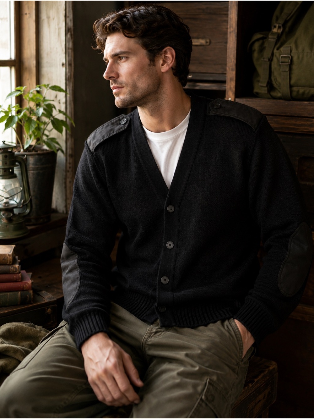 Military Equipment Black Military Cardigan Sweater 44L Wool Blend Tactical Core